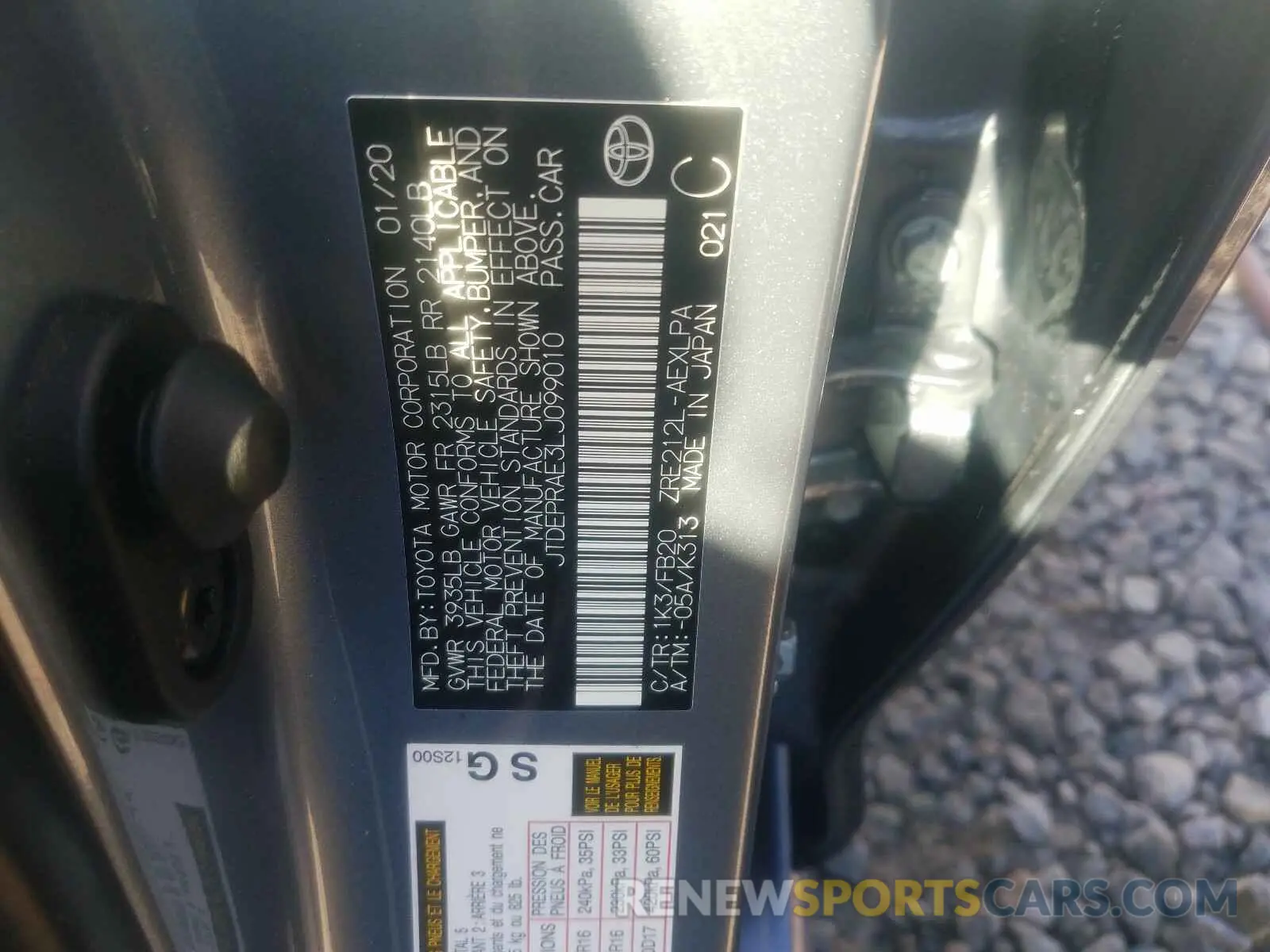 10 fotografías del automóvil dañado JTDEPRAE3LJ099010 TOYOTA COROLLA 2020