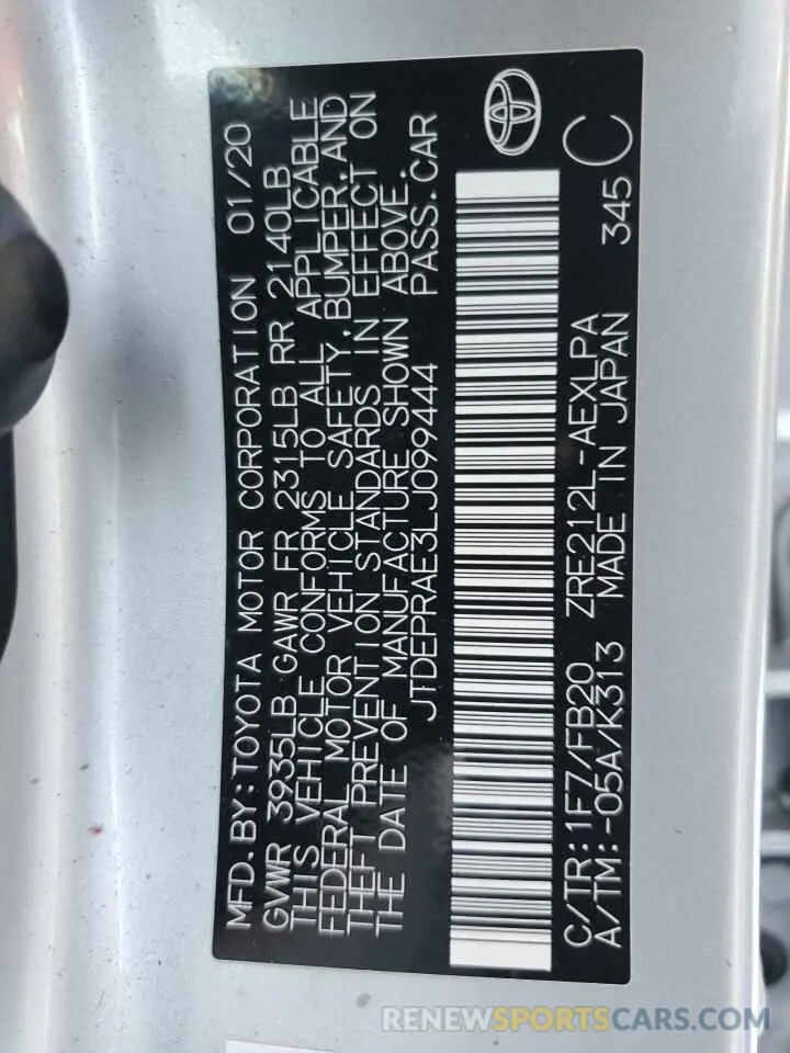 13 fotografías del automóvil dañado JTDEPRAE3LJ099444 TOYOTA COROLLA 2020