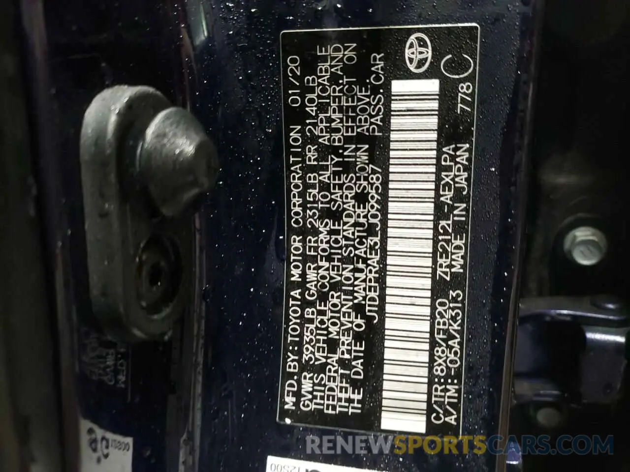 12 fotografías del automóvil dañado JTDEPRAE3LJ099587 TOYOTA COROLLA 2020