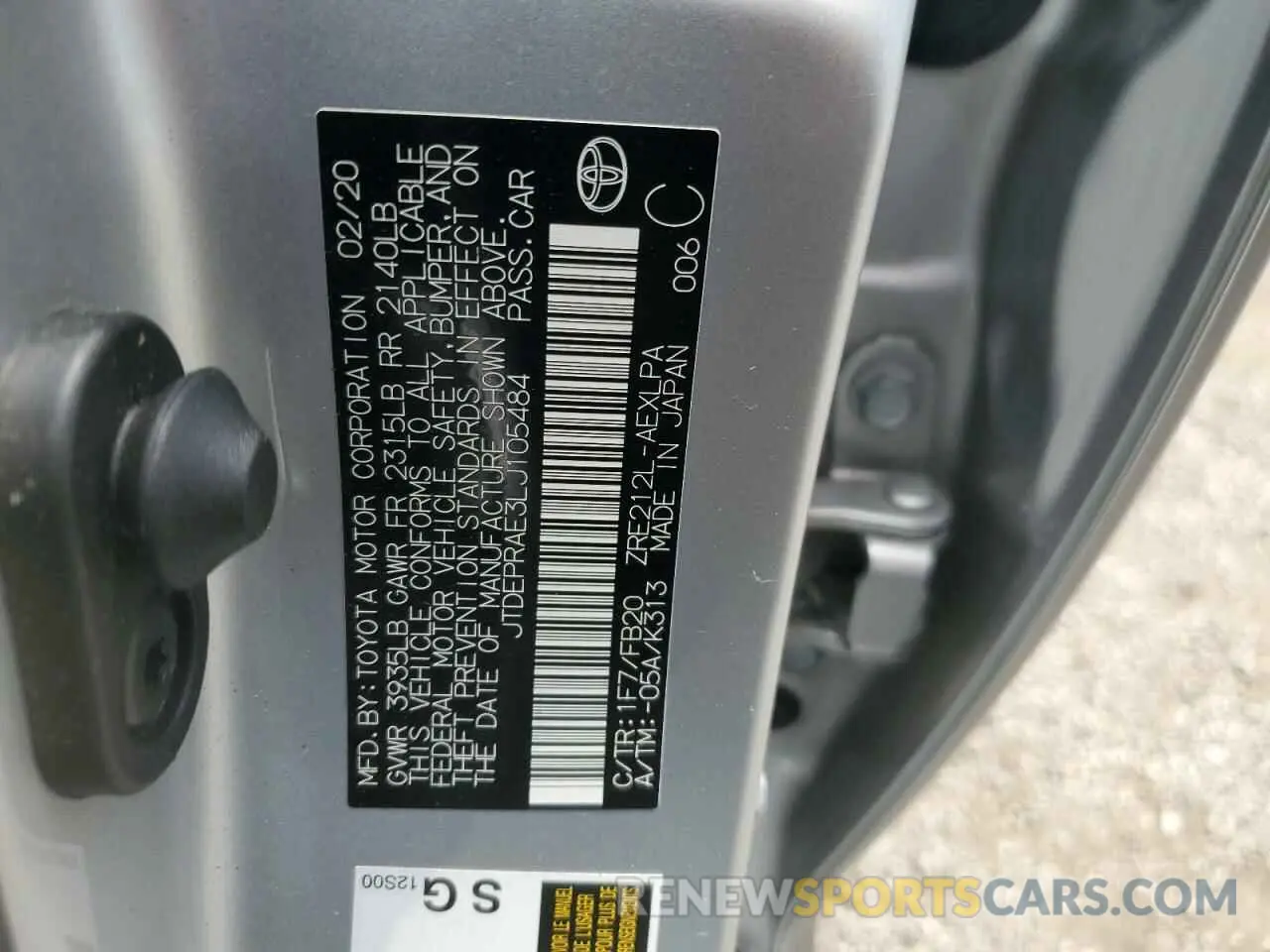 12 fotografías del automóvil dañado JTDEPRAE3LJ105484 TOYOTA COROLLA 2020