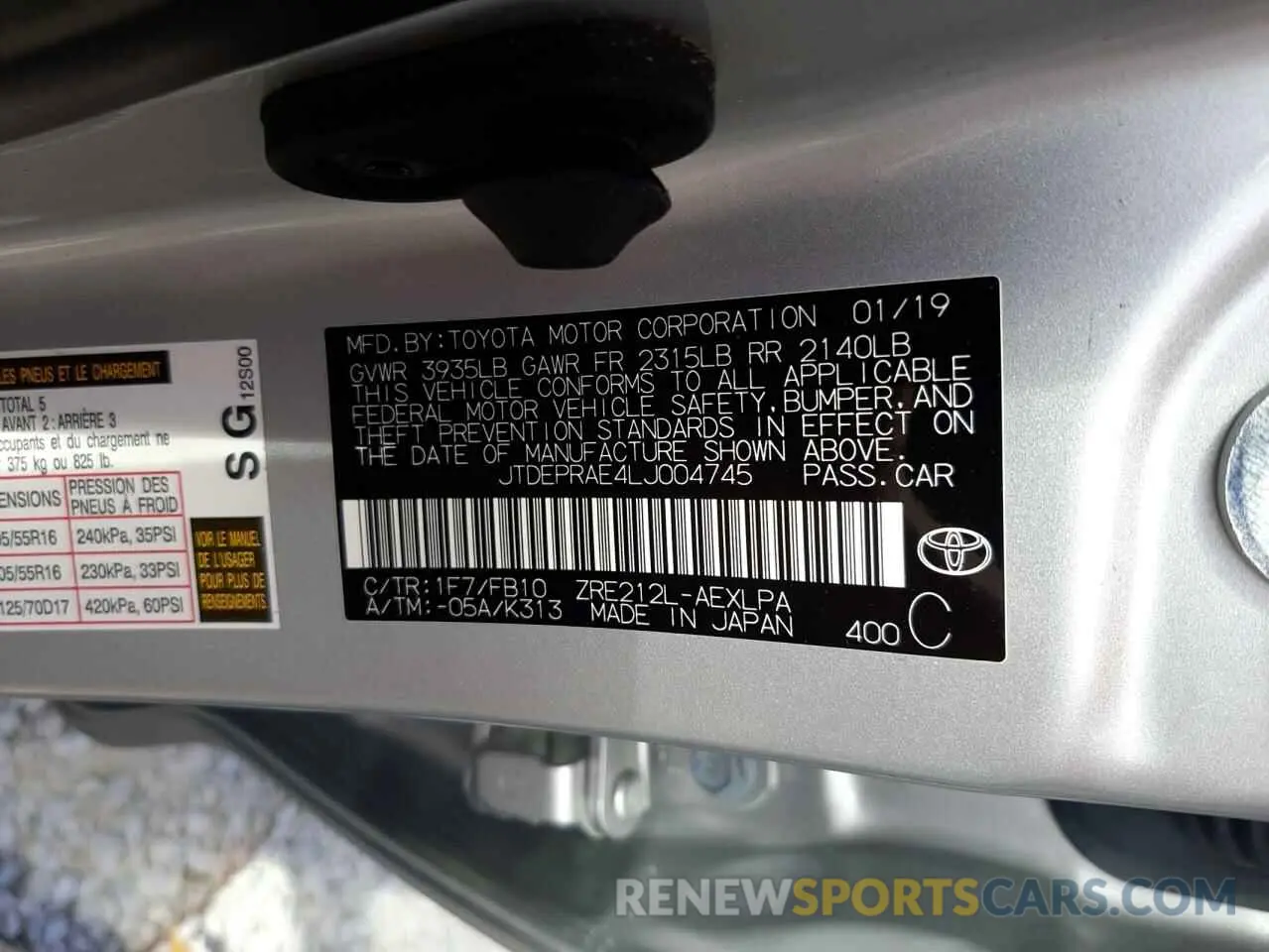 10 fotografías del automóvil dañado JTDEPRAE4LJ004745 TOYOTA COROLLA 2020