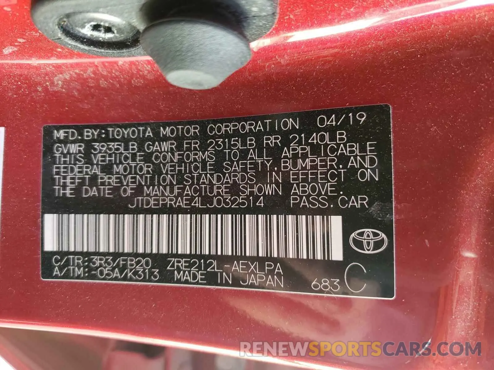 10 fotografías del automóvil dañado JTDEPRAE4LJ032514 TOYOTA COROLLA 2020