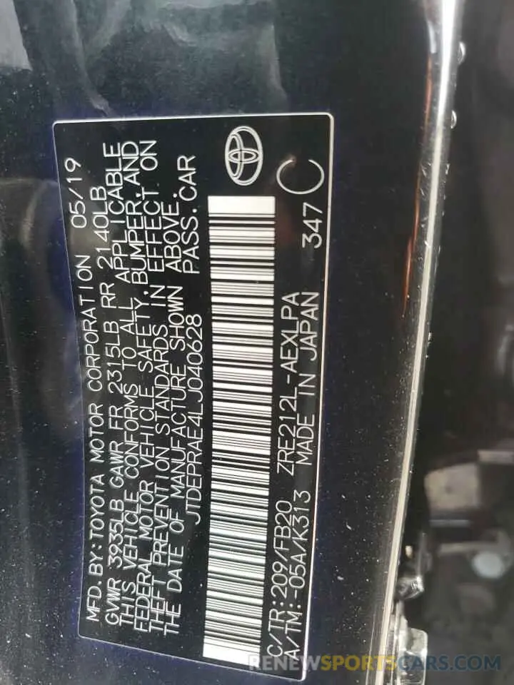 13 fotografías del automóvil dañado JTDEPRAE4LJ040628 TOYOTA COROLLA 2020