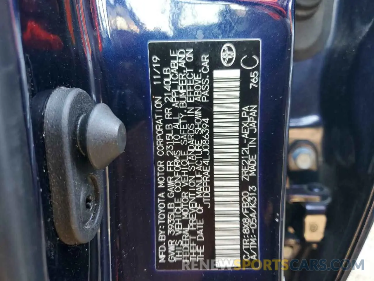 10 fotografías del automóvil dañado JTDEPRAE4LJ086394 TOYOTA COROLLA 2020
