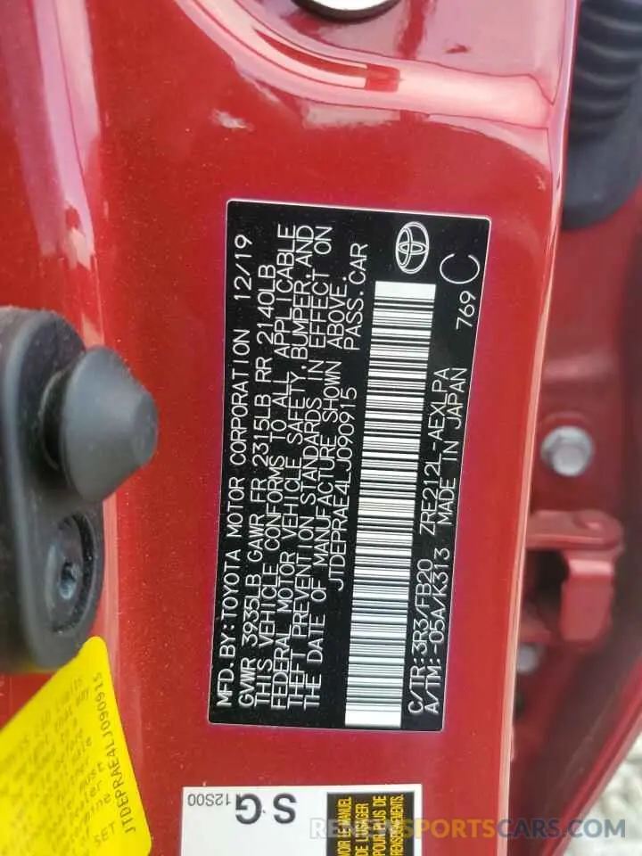 14 fotografías del automóvil dañado JTDEPRAE4LJ090915 TOYOTA COROLLA 2020