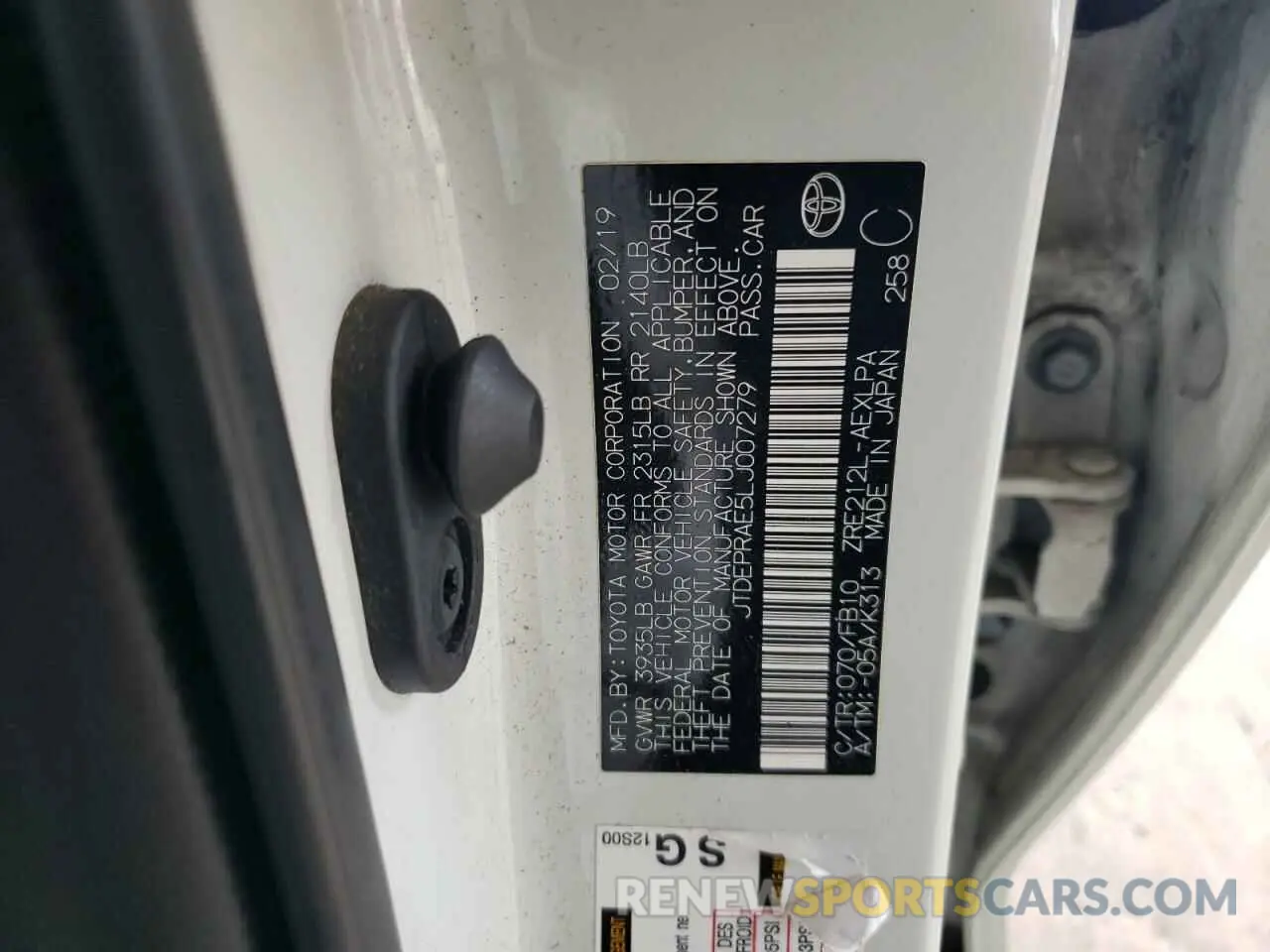 12 fotografías del automóvil dañado JTDEPRAE5LJ007279 TOYOTA COROLLA 2020