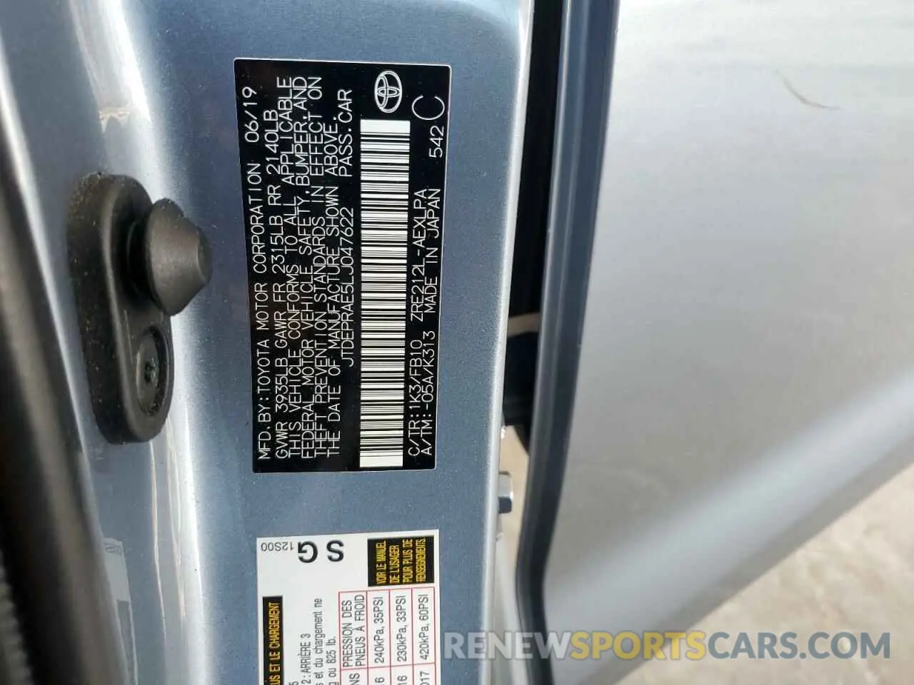 12 fotografías del automóvil dañado JTDEPRAE5LJ047622 TOYOTA COROLLA 2020