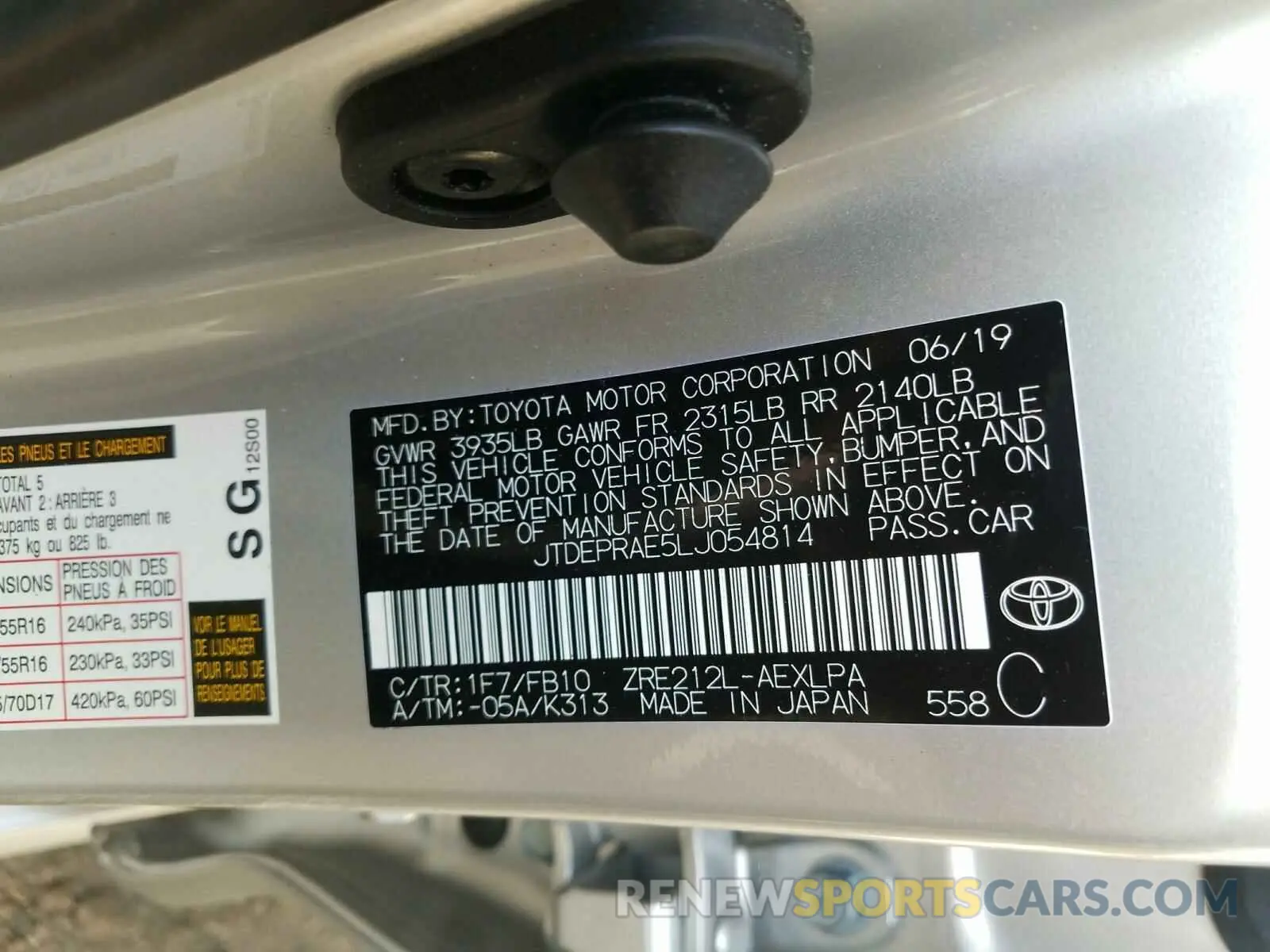 10 fotografías del automóvil dañado JTDEPRAE5LJ054814 TOYOTA COROLLA 2020