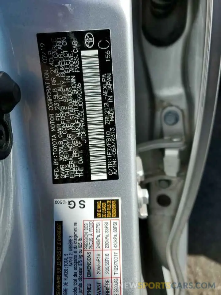 13 fotografías del automóvil dañado JTDEPRAE5LJ059026 TOYOTA COROLLA 2020
