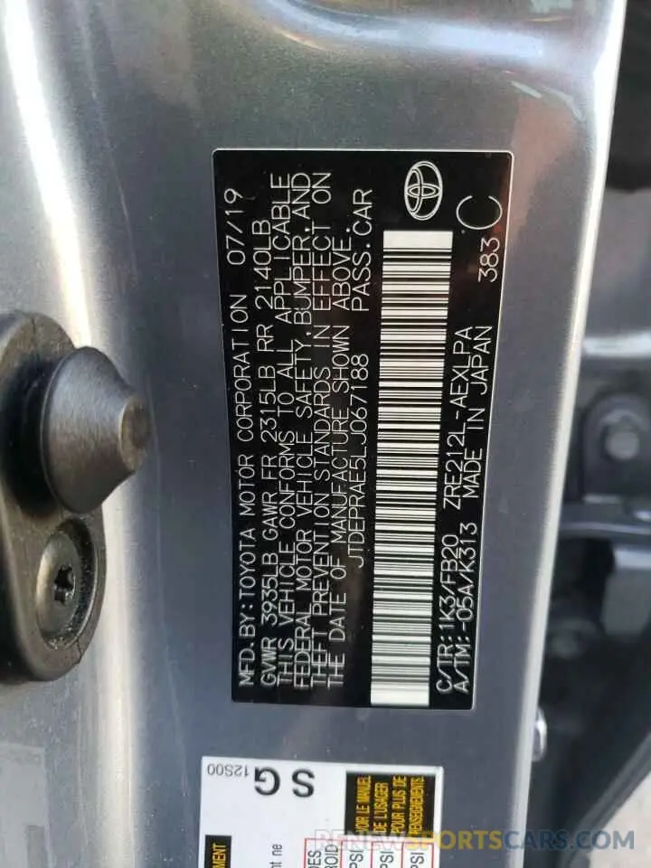 10 fotografías del automóvil dañado JTDEPRAE5LJ067188 TOYOTA COROLLA 2020