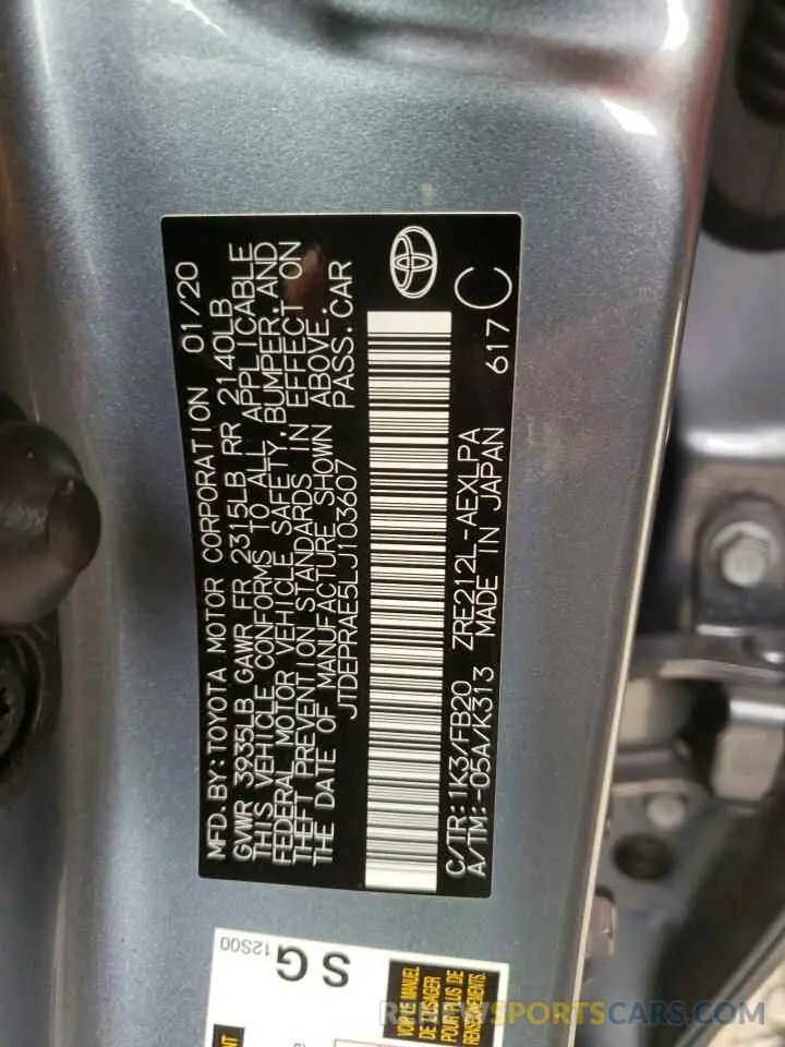 10 fotografías del automóvil dañado JTDEPRAE5LJ103607 TOYOTA COROLLA 2020