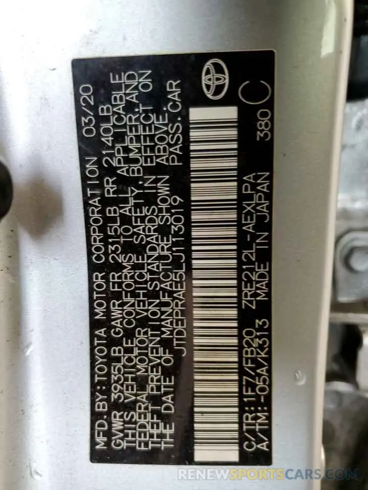 12 fotografías del automóvil dañado JTDEPRAE5LJ113019 TOYOTA COROLLA 2020