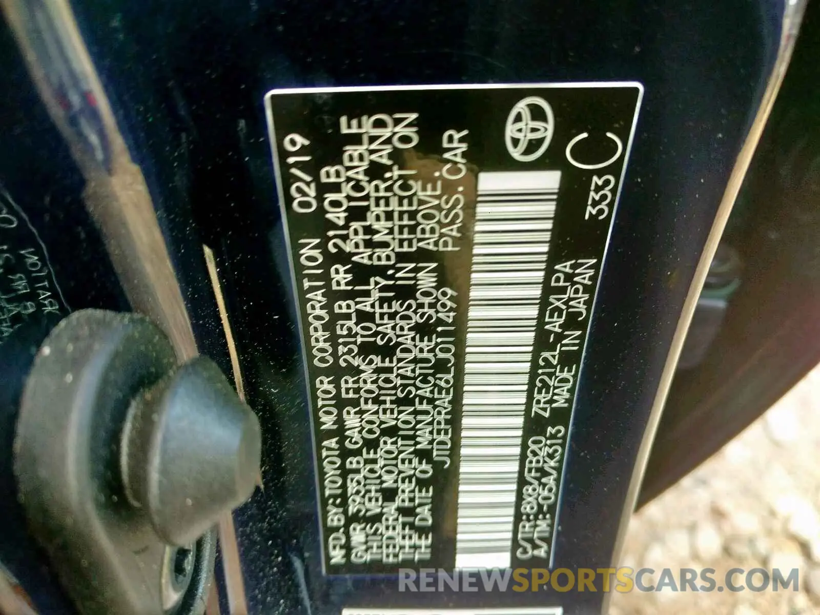 10 fotografías del automóvil dañado JTDEPRAE6LJ011499 TOYOTA COROLLA 2020