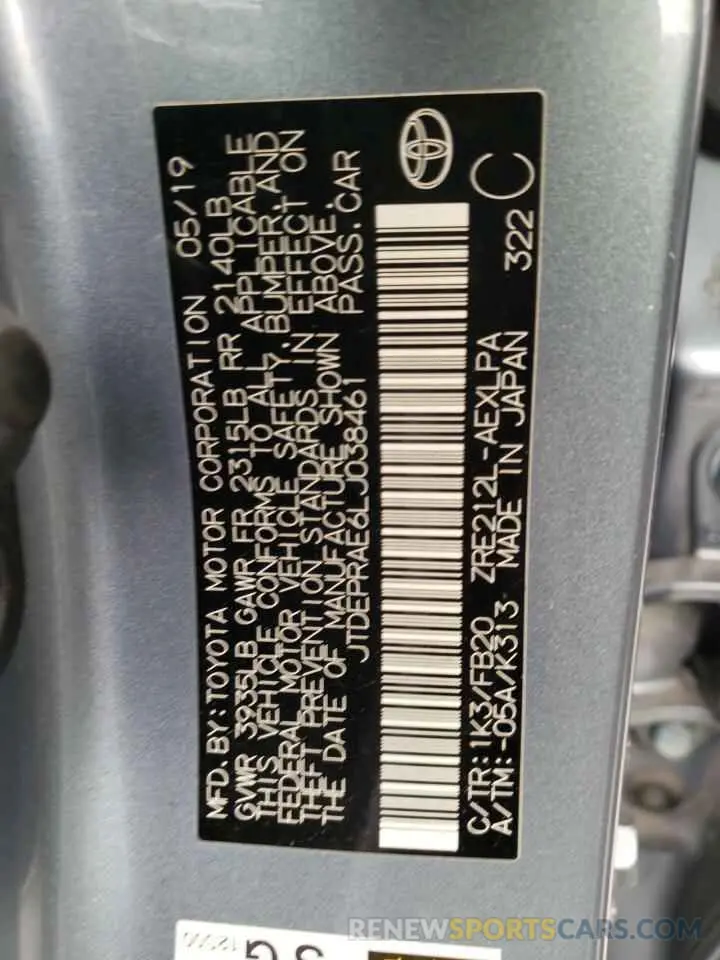 10 fotografías del automóvil dañado JTDEPRAE6LJ038461 TOYOTA COROLLA 2020