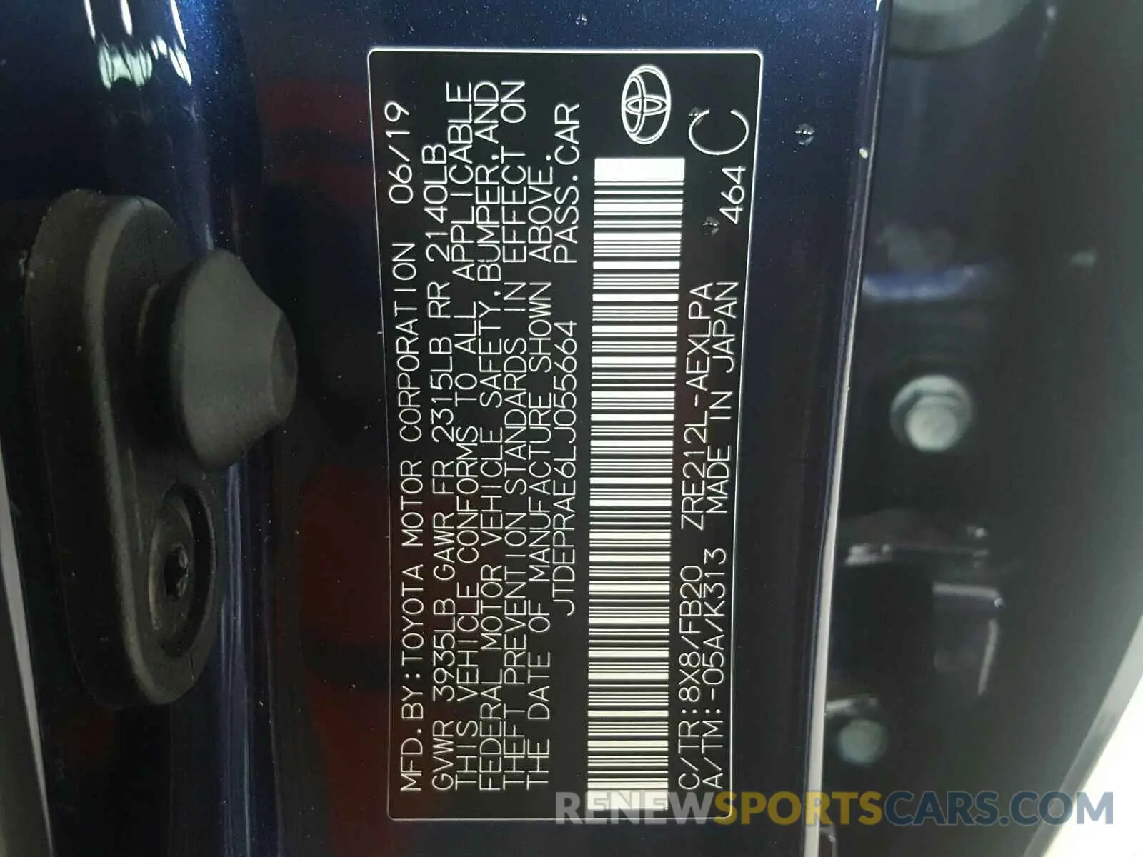 10 fotografías del automóvil dañado JTDEPRAE6LJ055664 TOYOTA COROLLA 2020