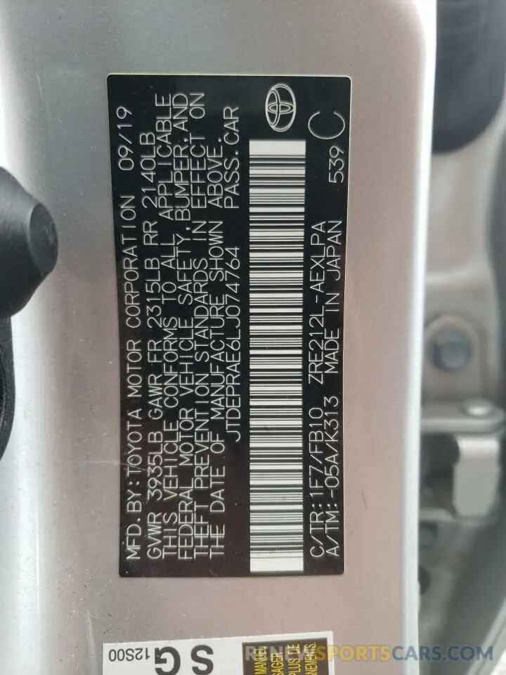 10 fotografías del automóvil dañado JTDEPRAE6LJ074764 TOYOTA COROLLA 2020