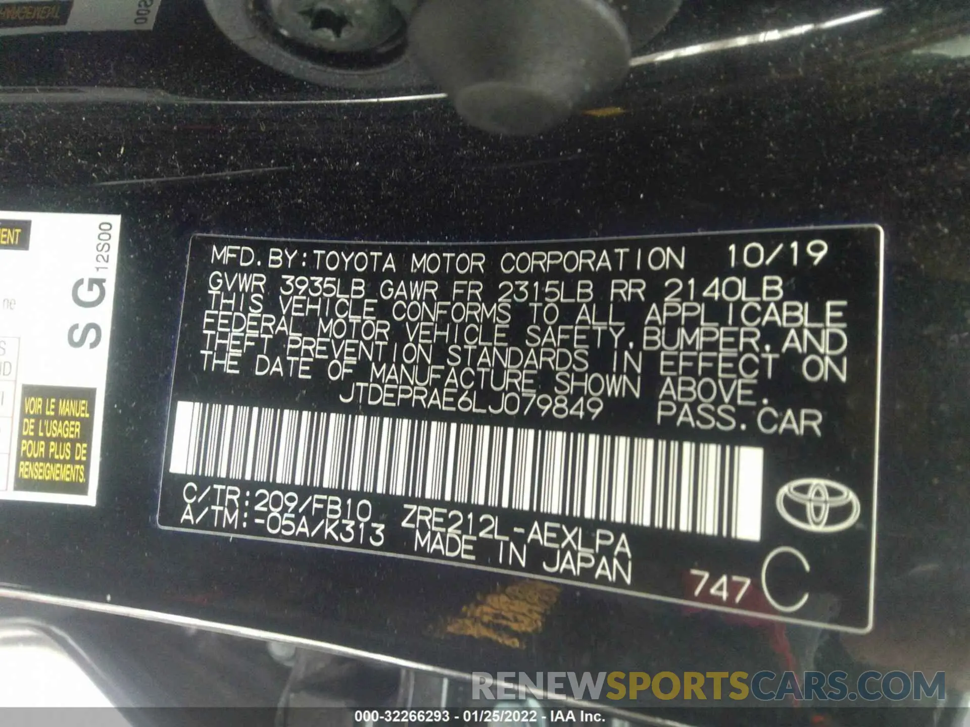 9 fotografías del automóvil dañado JTDEPRAE6LJ079849 TOYOTA COROLLA 2020