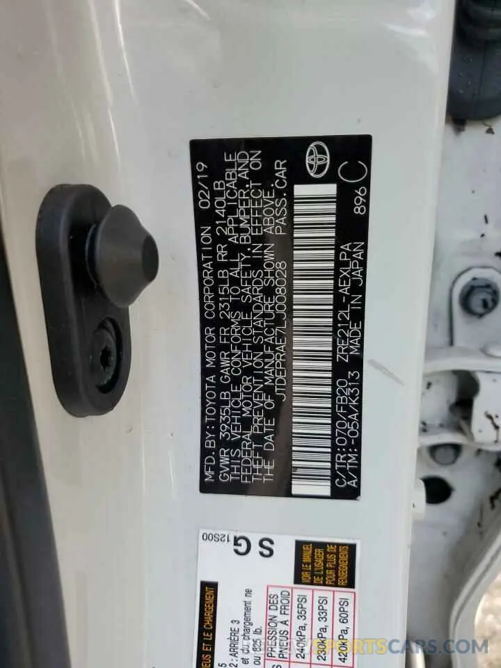 13 fotografías del automóvil dañado JTDEPRAE7LJ008028 TOYOTA COROLLA 2020