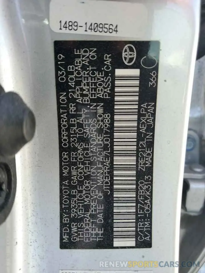 12 fotografías del automóvil dañado JTDEPRAE7LJ017988 TOYOTA COROLLA 2020