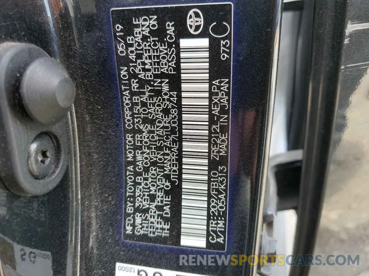 12 fotografías del automóvil dañado JTDEPRAE7LJ038744 TOYOTA COROLLA 2020