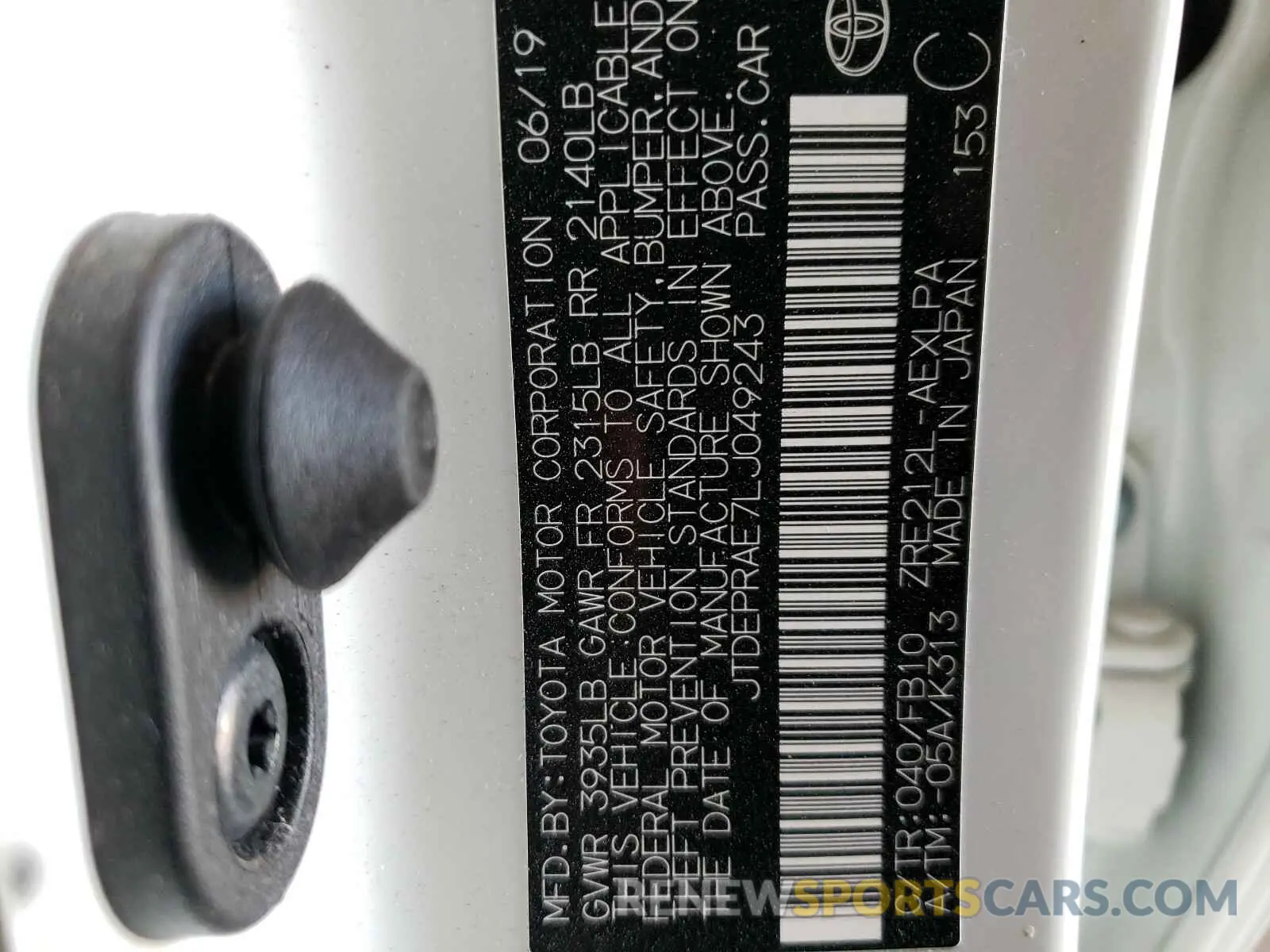 10 fotografías del automóvil dañado JTDEPRAE7LJ049243 TOYOTA COROLLA 2020