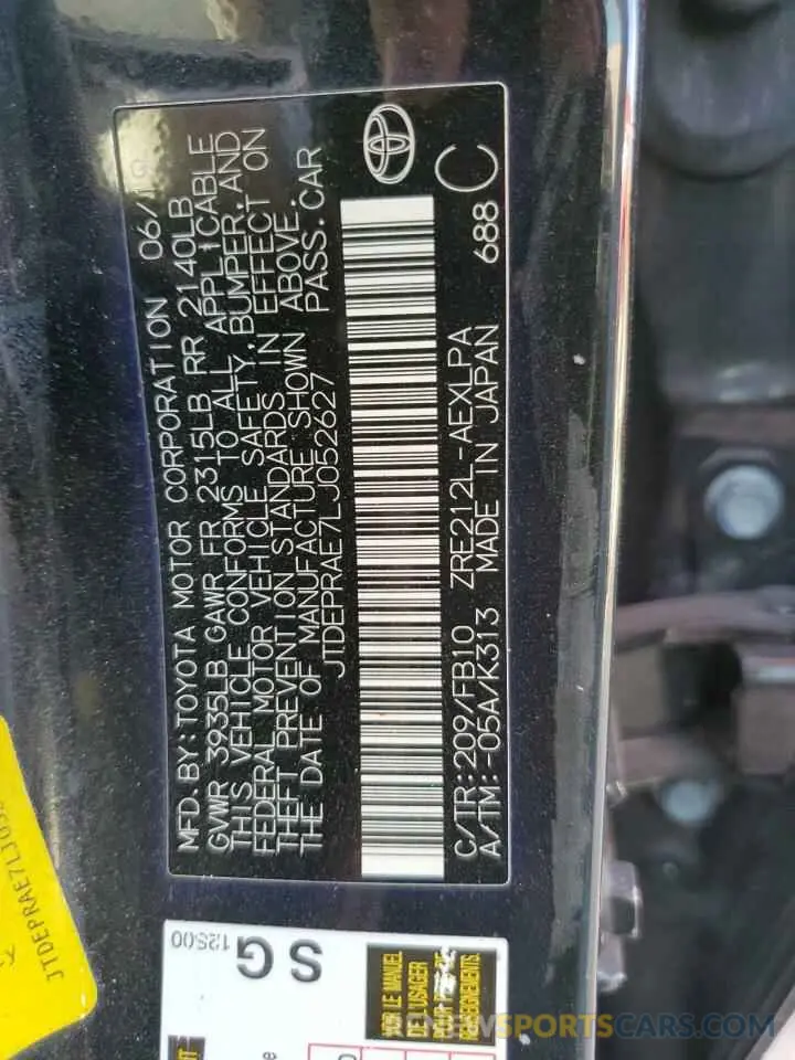 13 fotografías del automóvil dañado JTDEPRAE7LJ052627 TOYOTA COROLLA 2020