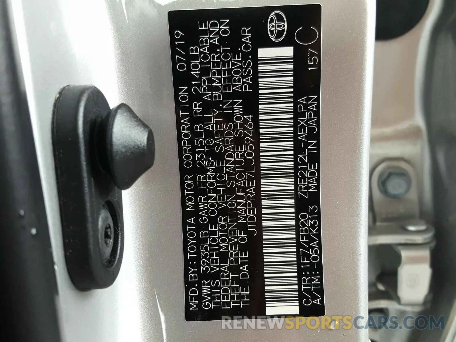 10 fotografías del automóvil dañado JTDEPRAE7LJ059464 TOYOTA COROLLA 2020