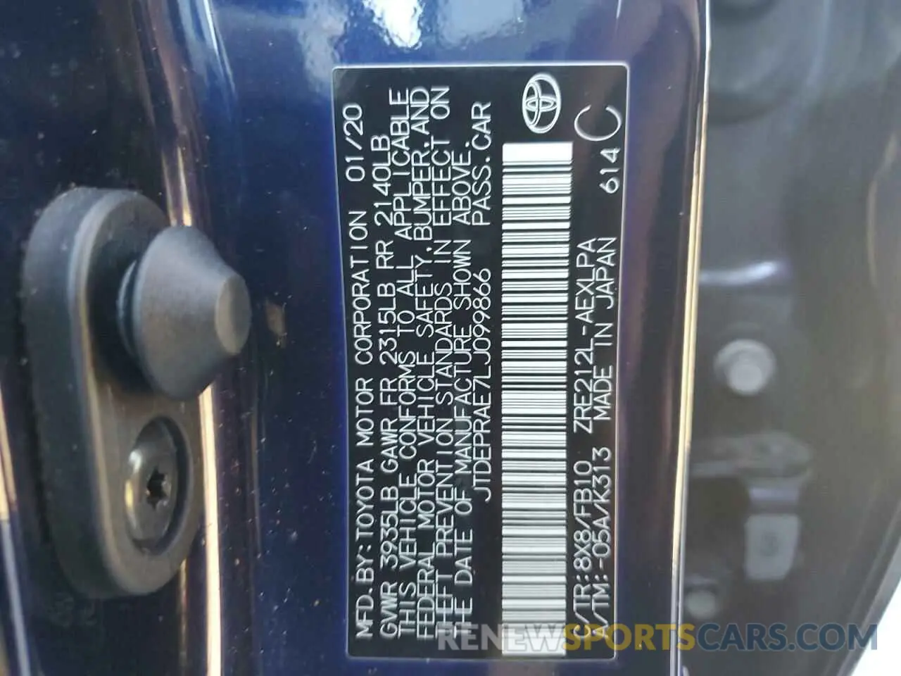 12 fotografías del automóvil dañado JTDEPRAE7LJ099866 TOYOTA COROLLA 2020