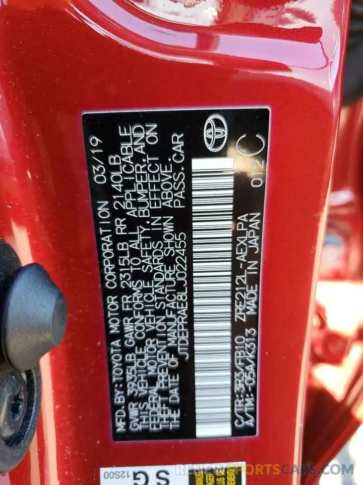 12 fotografías del automóvil dañado JTDEPRAE8LJ022455 TOYOTA COROLLA 2020