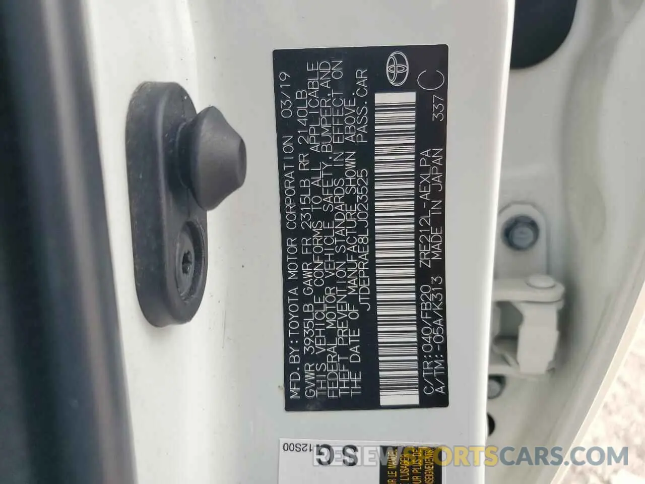12 fotografías del automóvil dañado JTDEPRAE8LJ023525 TOYOTA COROLLA 2020
