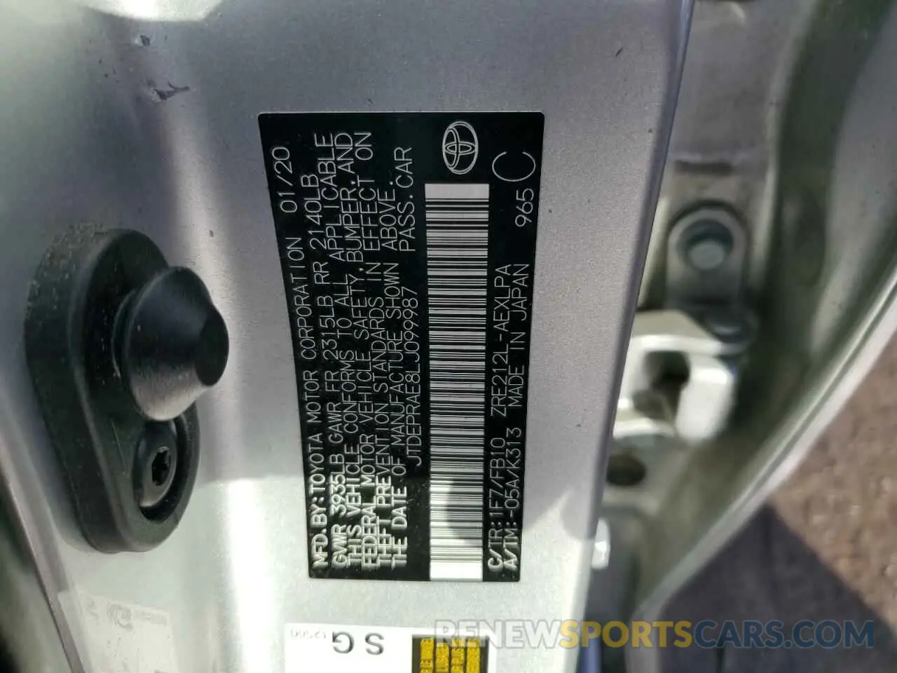 12 fotografías del automóvil dañado JTDEPRAE8LJ099987 TOYOTA COROLLA 2020