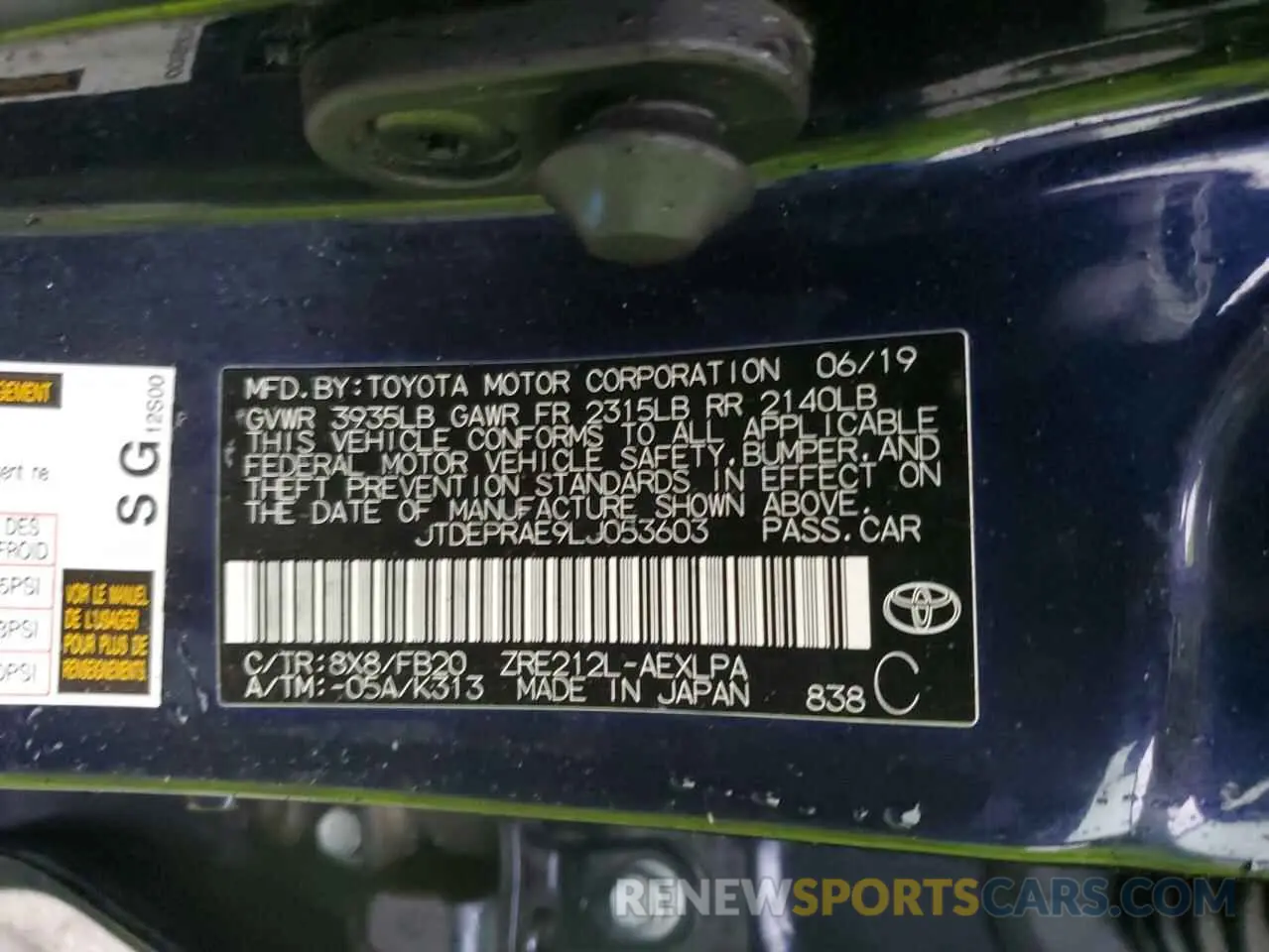 13 fotografías del automóvil dañado JTDEPRAE9LJ053603 TOYOTA COROLLA 2020