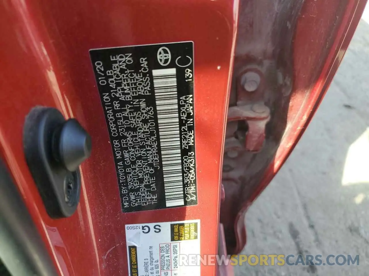 12 fotografías del automóvil dañado JTDEPRAE9LJ101763 TOYOTA COROLLA 2020