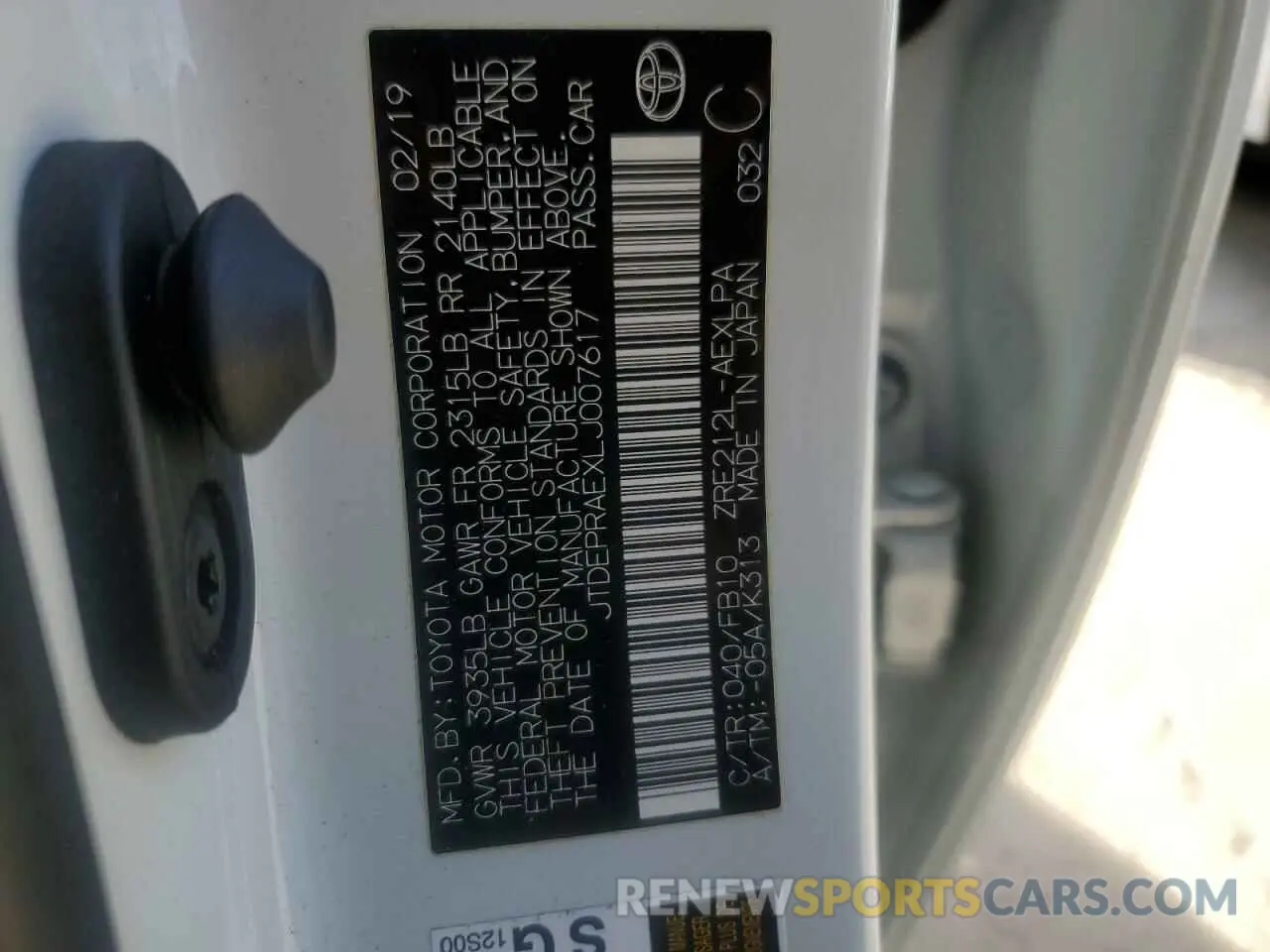 13 fotografías del automóvil dañado JTDEPRAEXLJ007617 TOYOTA COROLLA 2020