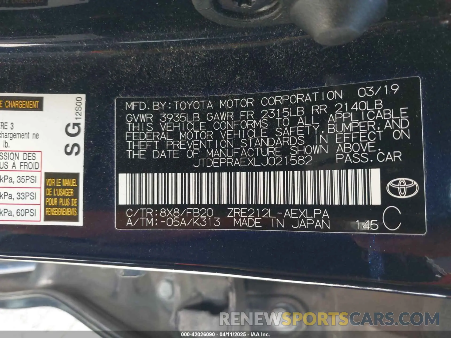 9 fotografías del automóvil dañado JTDEPRAEXLJ021582 TOYOTA COROLLA 2020