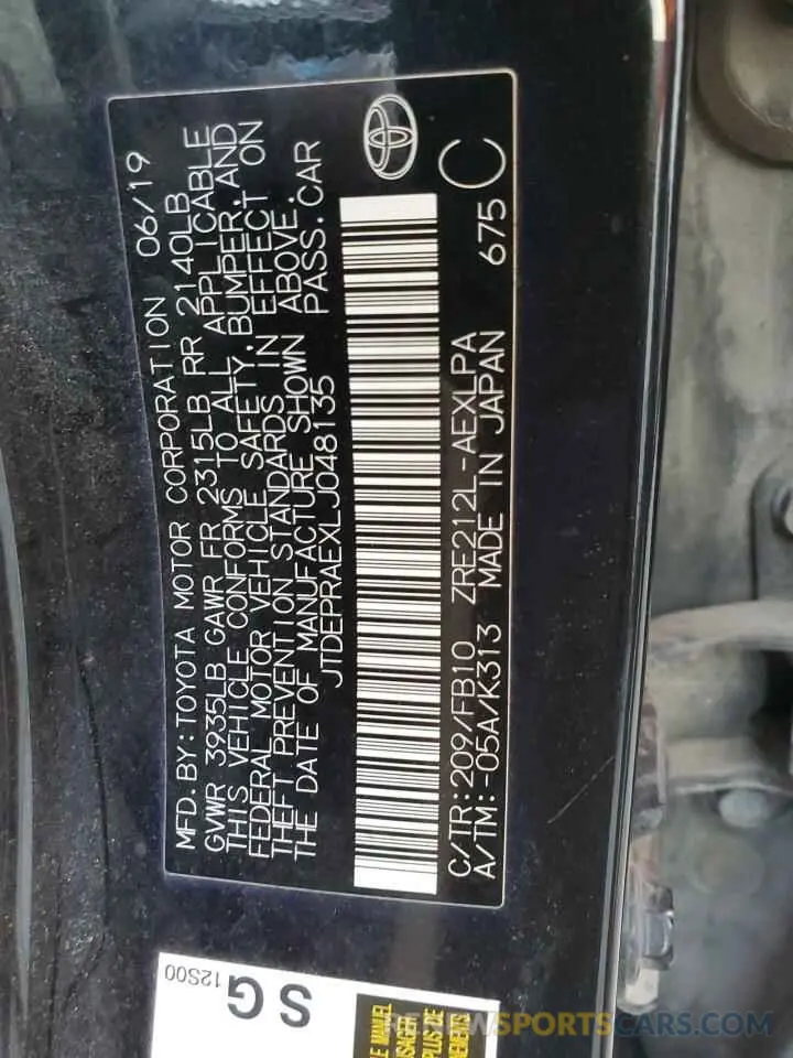 13 fotografías del automóvil dañado JTDEPRAEXLJ048135 TOYOTA COROLLA 2020