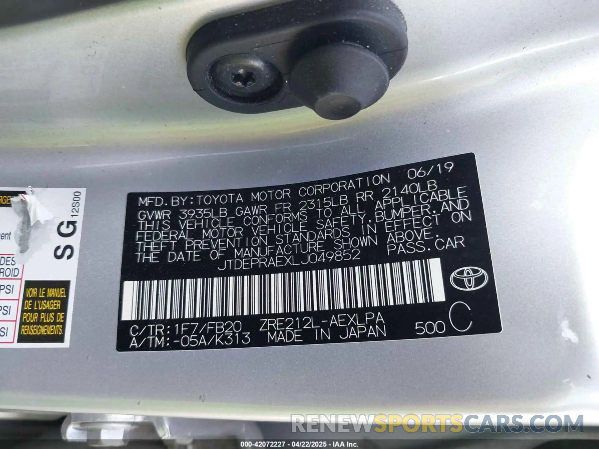 9 fotografías del automóvil dañado JTDEPRAEXLJ049852 TOYOTA COROLLA 2020