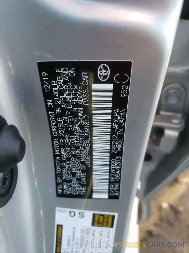 10 fotografías del automóvil dañado JTDEPRAEXLJ091812 TOYOTA COROLLA 2020