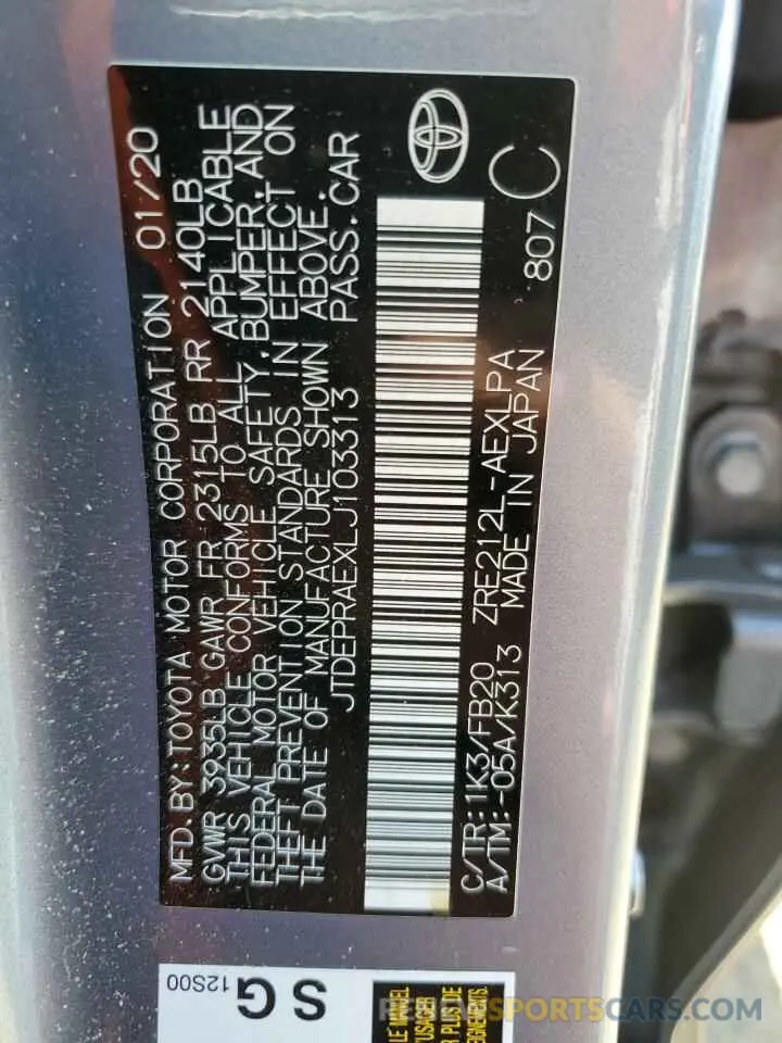 12 fotografías del automóvil dañado JTDEPRAEXLJ103313 TOYOTA COROLLA 2020