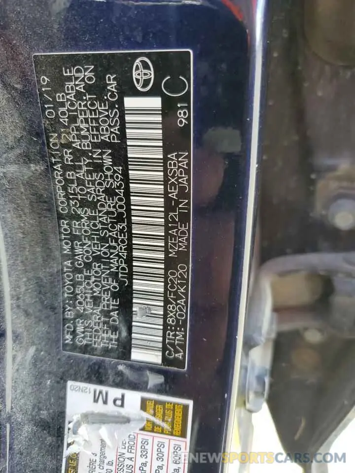 13 fotografías del automóvil dañado JTDP4RCE3LJ004394 TOYOTA COROLLA 2020