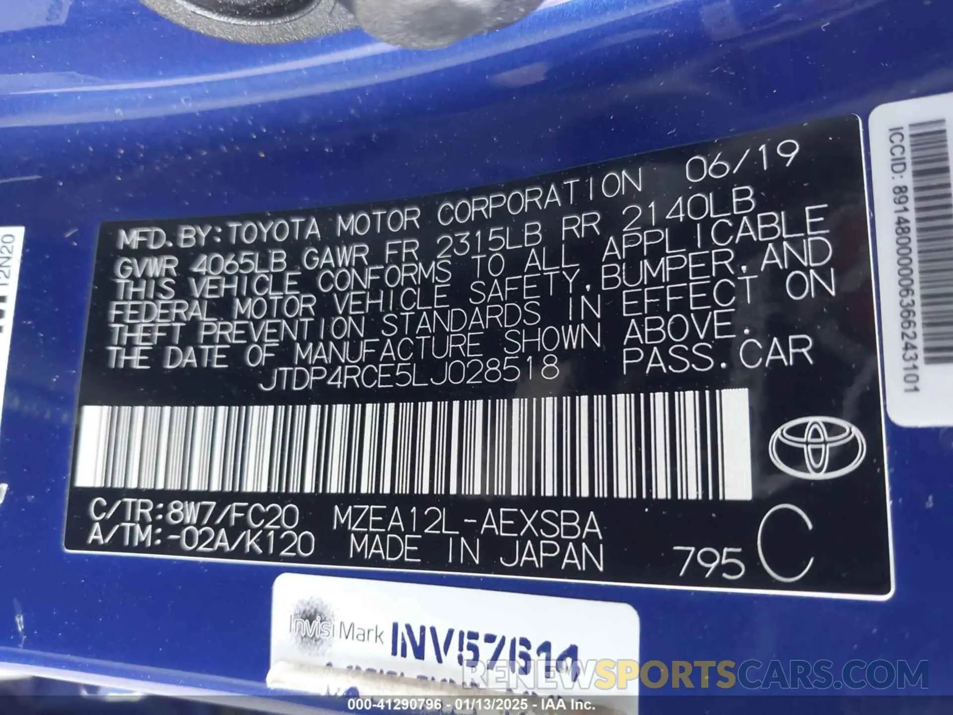 9 fotografías del automóvil dañado JTDP4RCE5LJ028518 TOYOTA COROLLA 2020