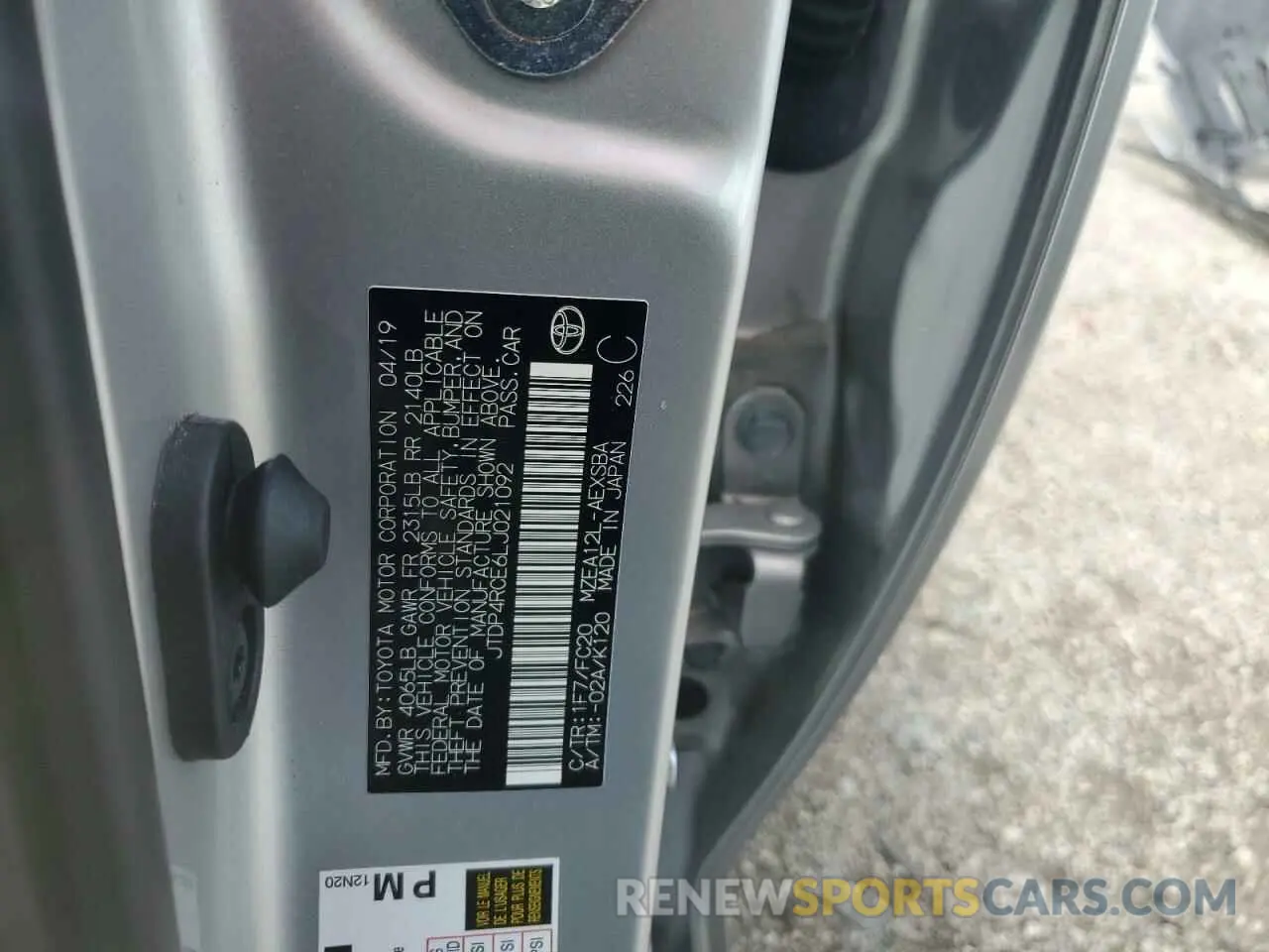 12 fotografías del automóvil dañado JTDP4RCE6LJ021092 TOYOTA COROLLA 2020