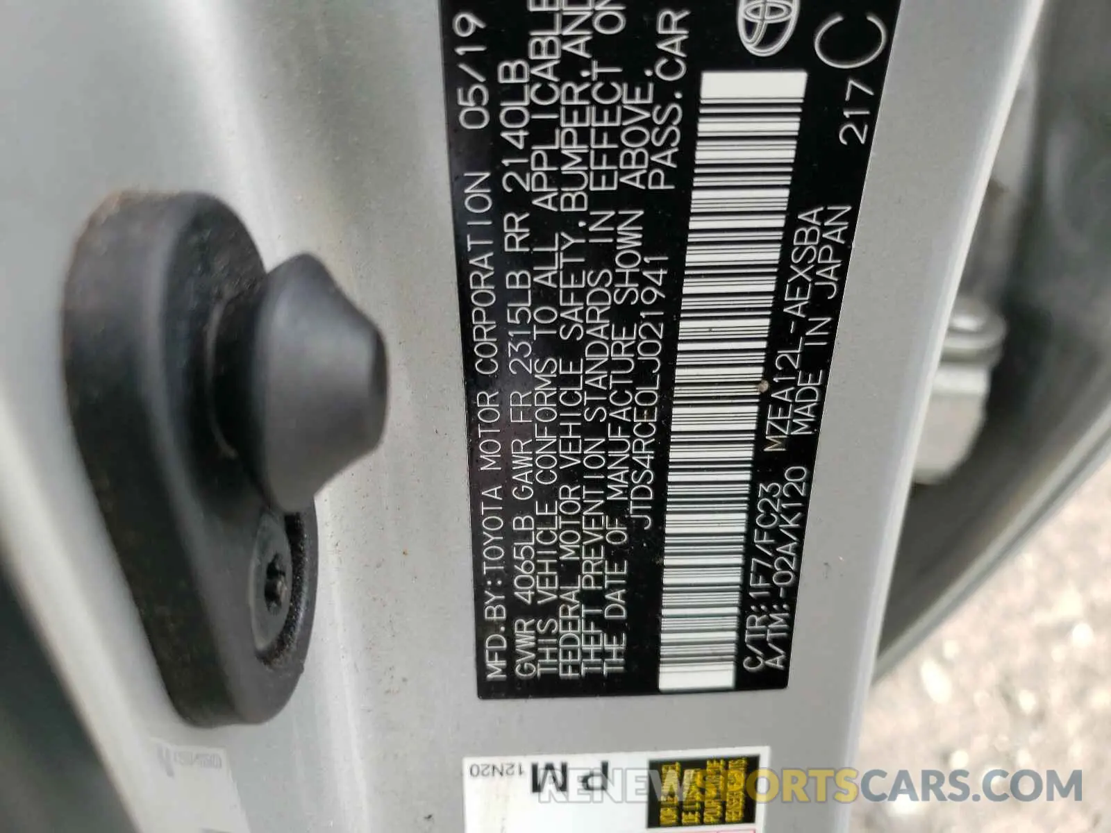 10 fotografías del automóvil dañado JTDS4RCE0LJ021941 TOYOTA COROLLA 2020