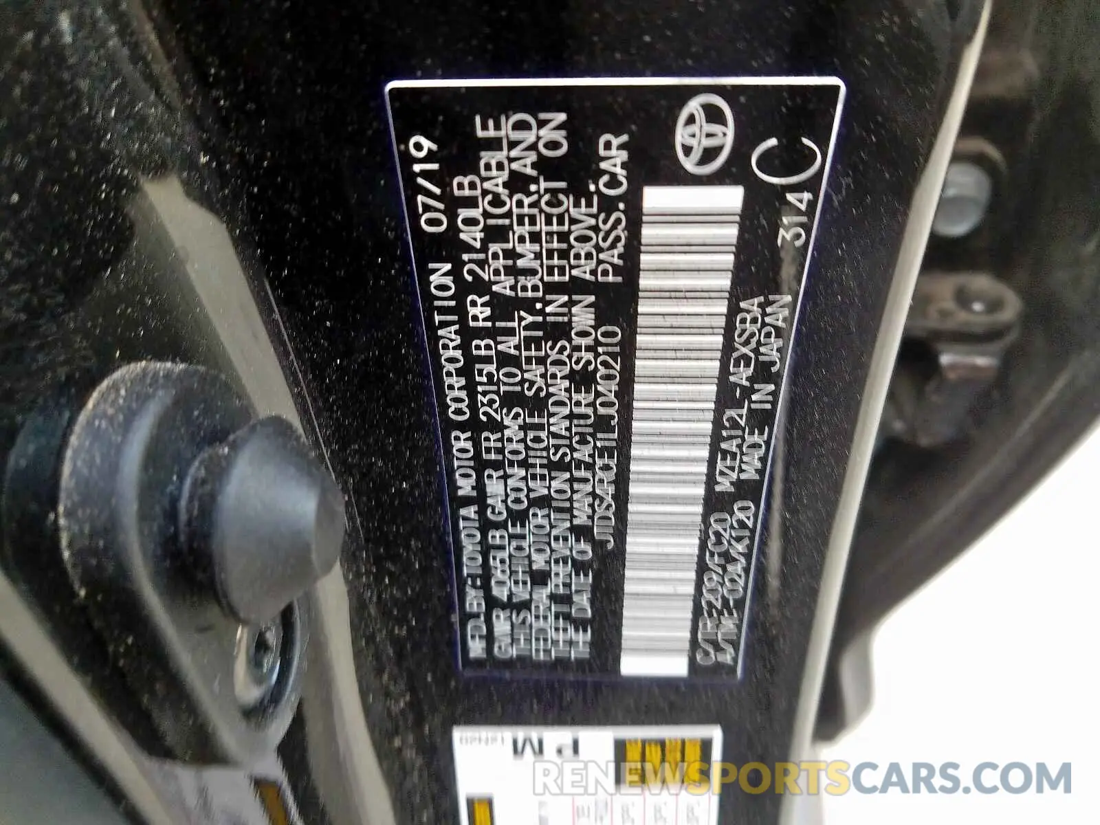 10 fotografías del automóvil dañado JTDS4RCE1LJ040210 TOYOTA COROLLA 2020