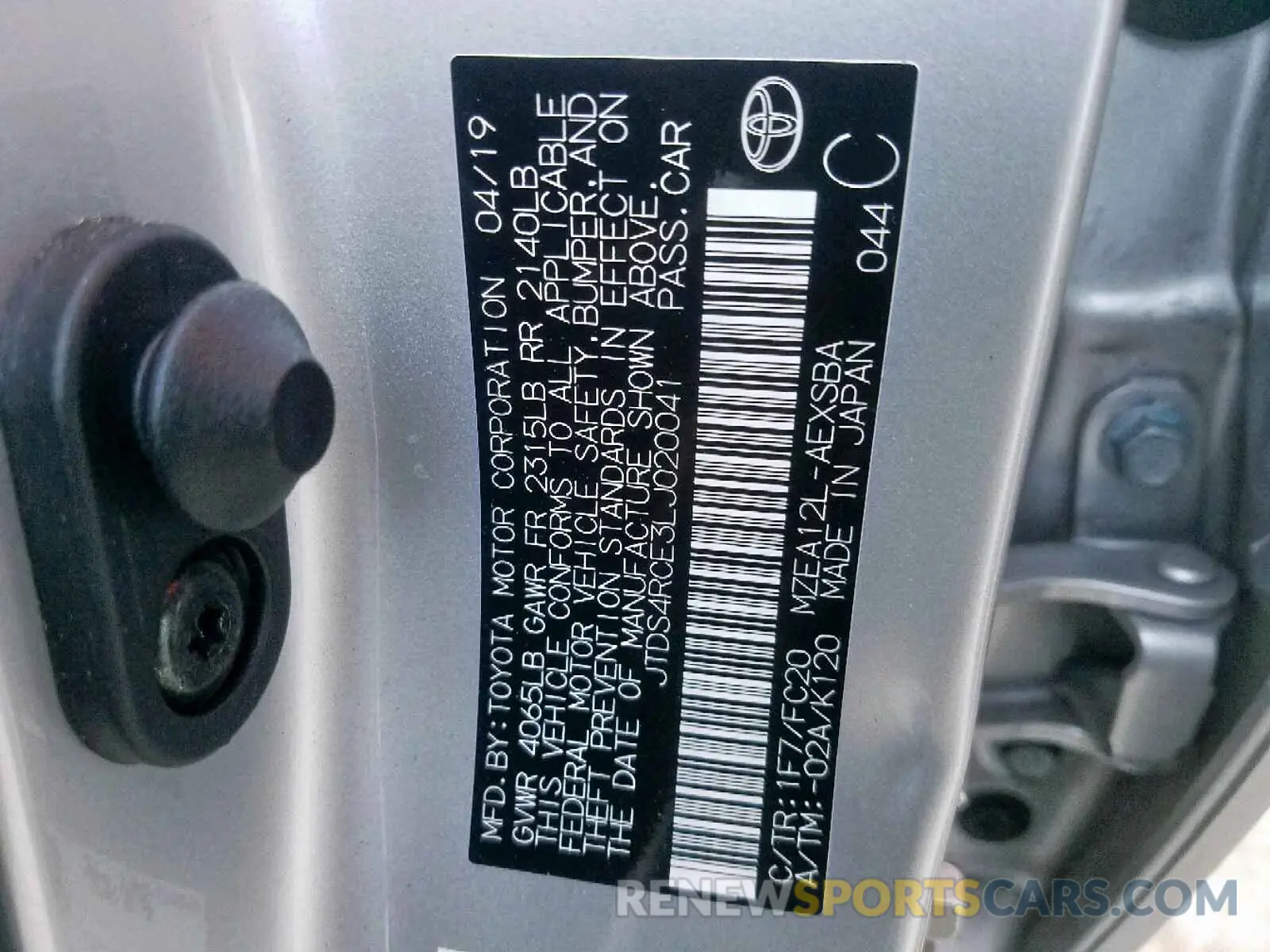 10 fotografías del automóvil dañado JTDS4RCE3LJ020041 TOYOTA COROLLA 2020
