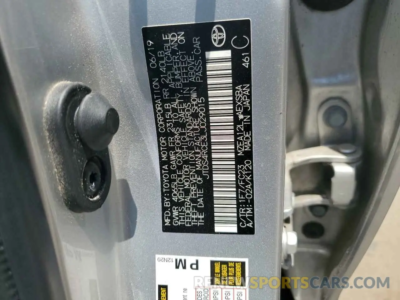 12 fotografías del automóvil dañado JTDS4RCE3LJ029015 TOYOTA COROLLA 2020