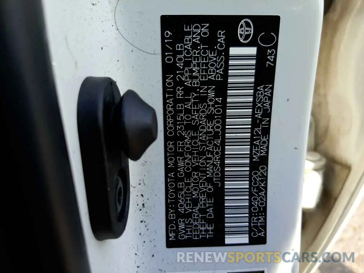 10 fotografías del automóvil dañado JTDS4RCE4LJ001014 TOYOTA COROLLA 2020