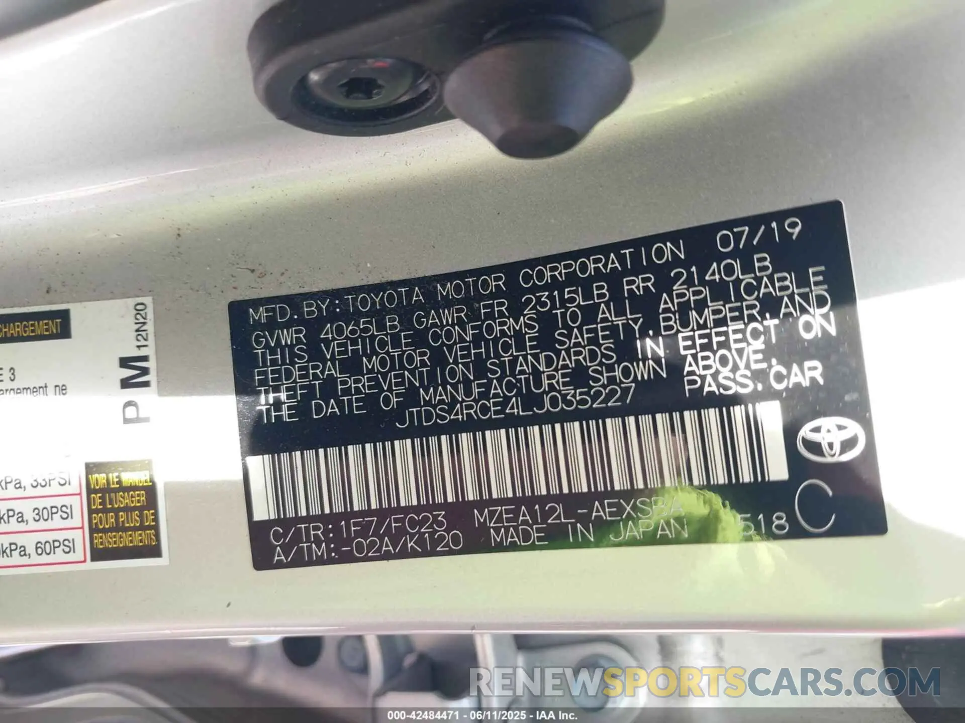 9 fotografías del automóvil dañado JTDS4RCE4LJ035227 TOYOTA COROLLA 2020