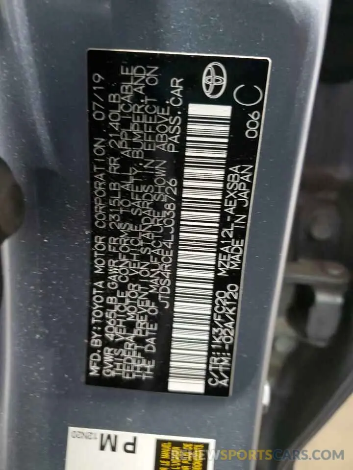 13 fotografías del automóvil dañado JTDS4RCE4LJ038726 TOYOTA COROLLA 2020
