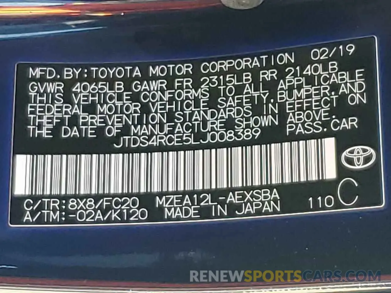 13 fotografías del automóvil dañado JTDS4RCE5LJ008389 TOYOTA COROLLA 2020